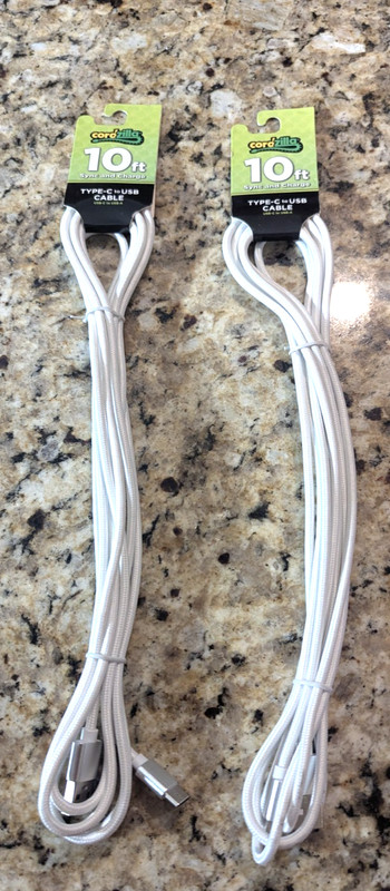 Cordzilla 10 ft USB-C to USB-A Braided Sync & Charge Cable Long White 2 Pack