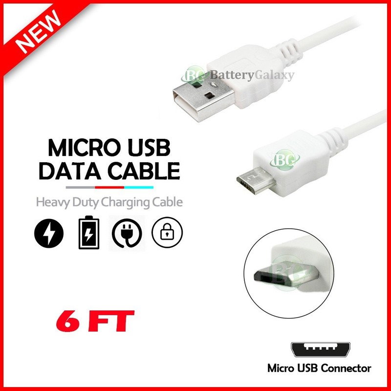 6ft White USB 2.0 Type A Male to Micro-B 5-Pin Cable