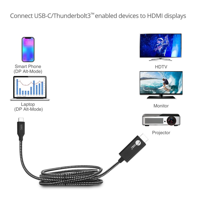 SIIG USB Type-C to HDMI Cable - 2M (CB-TC0B12-S1) gallery