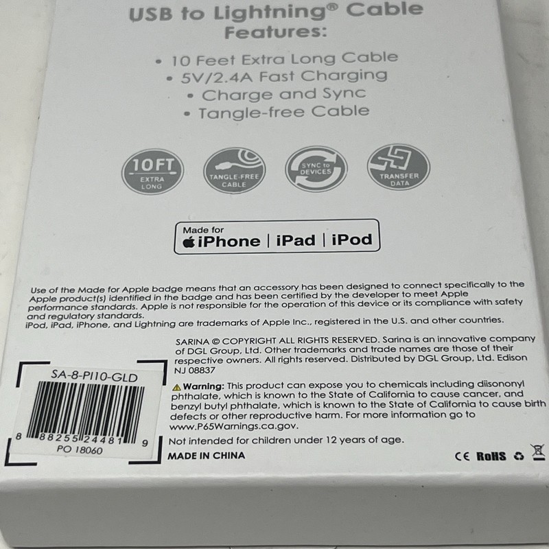 USB To Apple Ports Cable 10 Feet, Gold Fast Charging For iPhone, iPad, iPod New gallery