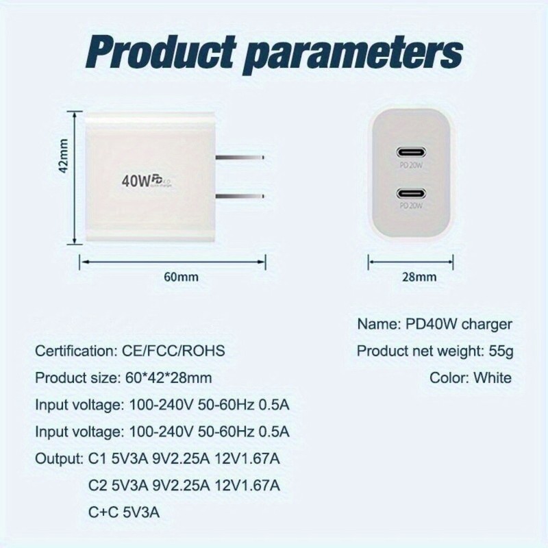 2Pack 40W Fast Charger For iPhone 17 Air 16e 15 14 13 12 11 Block PD Cable USB C