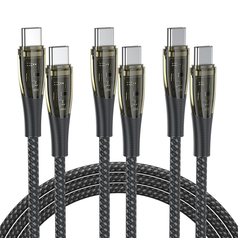 100W USB C to USB C Cable [3-Pack 3.3 Feet], Transparent Fast Charging Cable for gallery