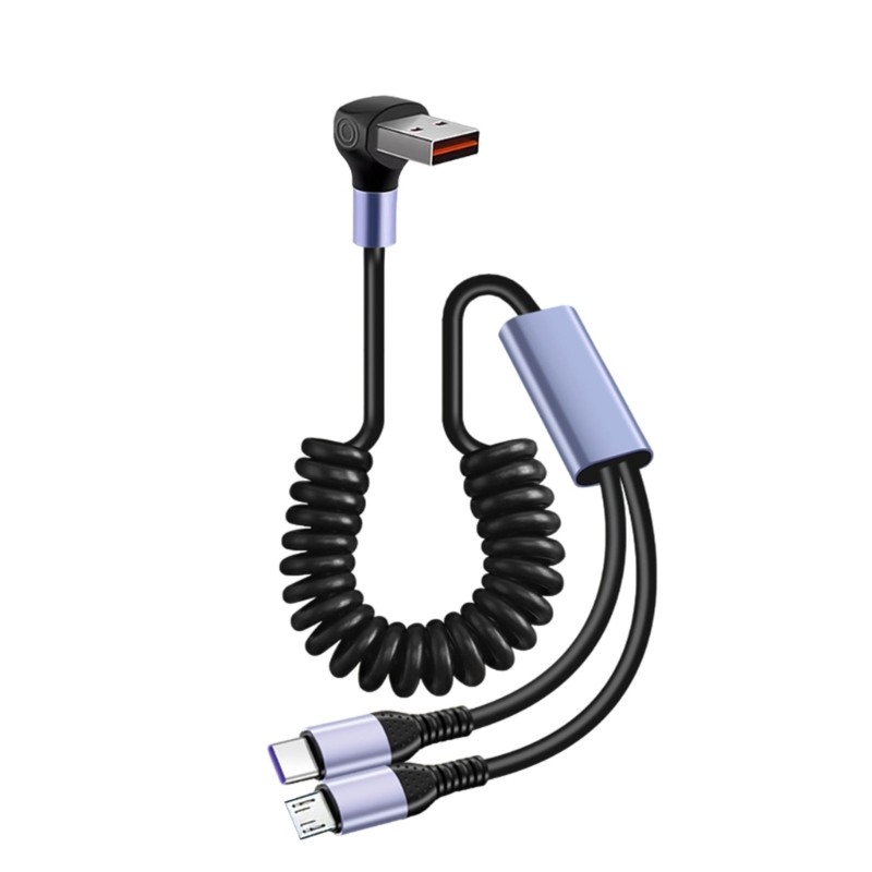 Portable Spring Charging Line for Smartphones/Tablets, MicroUSB + Type C Cable gallery
