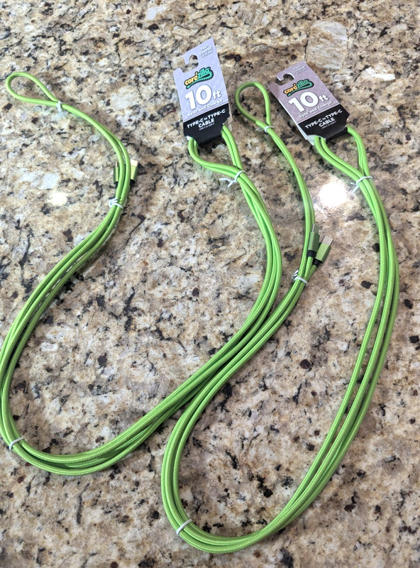 Cordzilla 10 ft USB-C to USB-C Braided Sync & Charge Cable Long Neon Green 2 PK