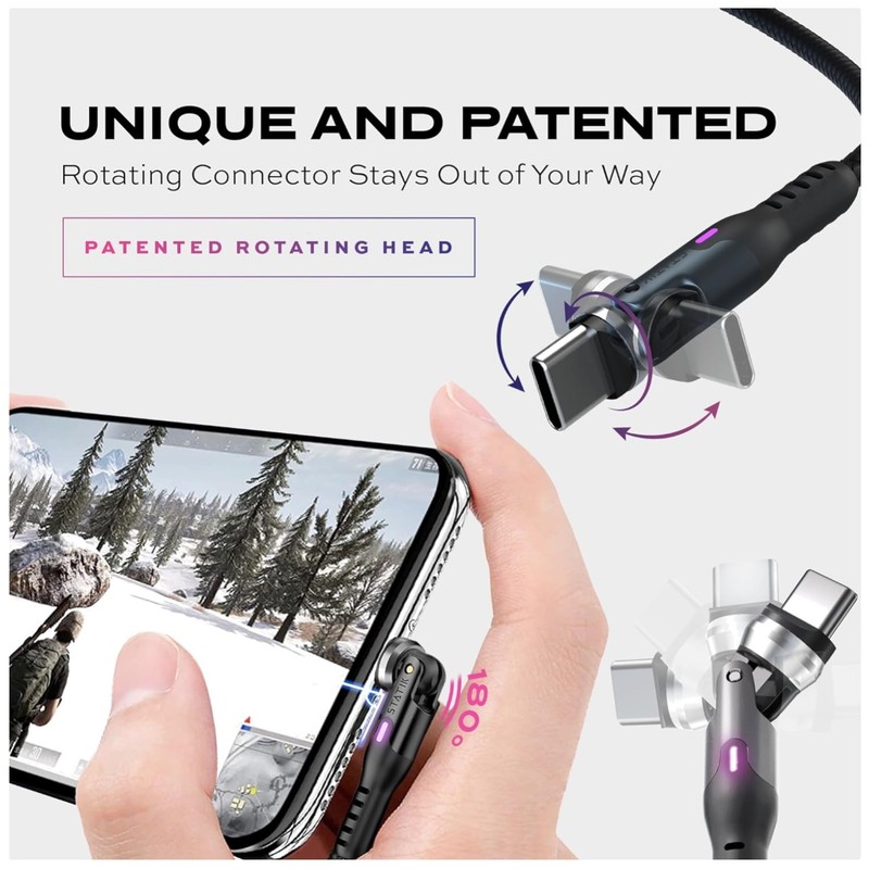 3-Pack 90 Degree USB C Cable, 360 Swivel Head