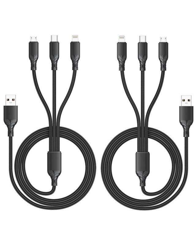 Multi Charging Cable 4FT 2-Pack,3 in 1 Charger Mirco USB for 4FT, Black