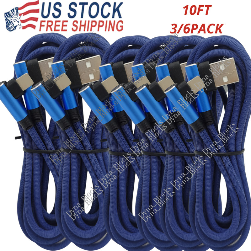 90 Degree Elbow USB Charger Cable 10FT For iPhone 13 12 11 8 7 6 5 Charging Cord