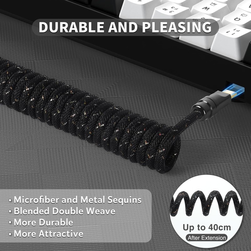 5.2 FT Black MANBASNAKE C05 DoubleSleeved Coiled Aviator USB Keyboard Cable gallery