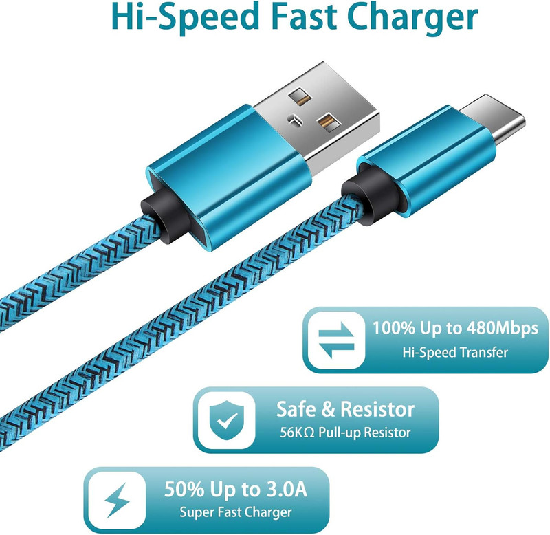 Braided USB to Type-C Fast Charging Data SYNC Charger Cable Cord 3/6/10FT 17 Lot gallery