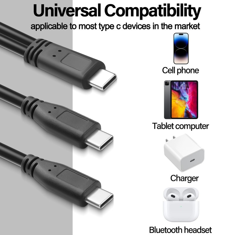 Short USB C Splitter Charging Cord 2 In 1 Multi Type C 3A Fast Port 1 Ft 30cm gallery