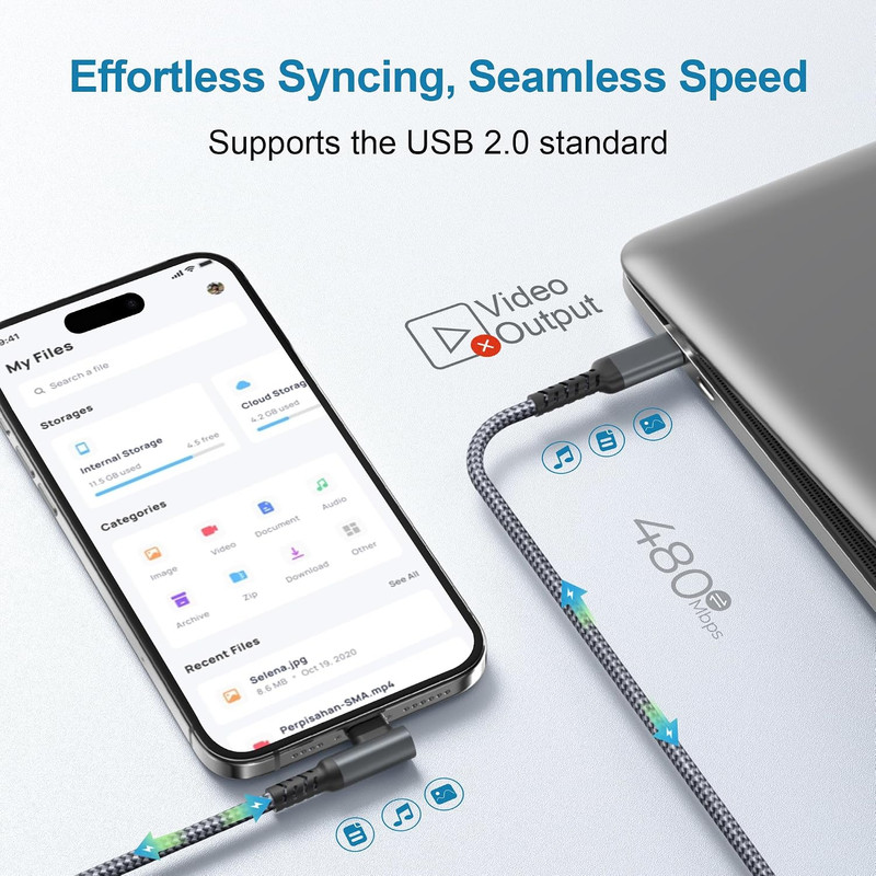 Angle USB C to Type C 60W Charger Cable 10FT with OTG Adapter,Car Charging Cord gallery
