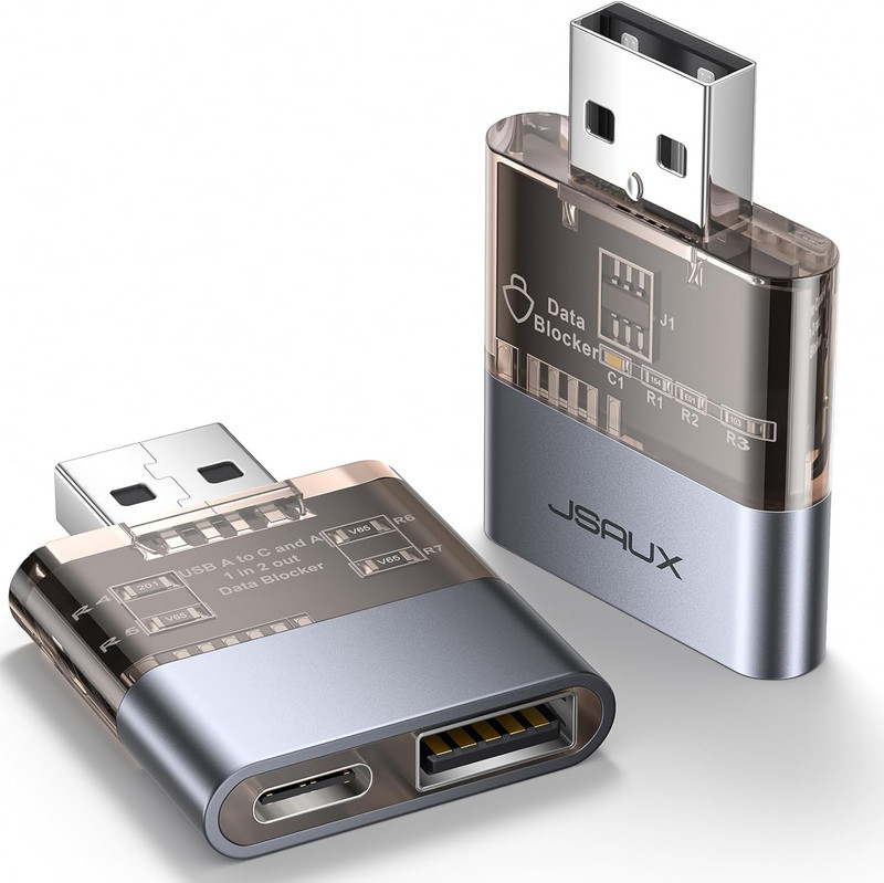USB Data Blocker(2-Pack), Transparent 2-In-1 USB a Male to USB a & USB C Female gallery