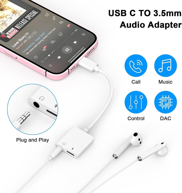 2in1 Charger and Headphone USB Type C to 3.5mm Aux Audio Cable Cord Adapter Lot gallery