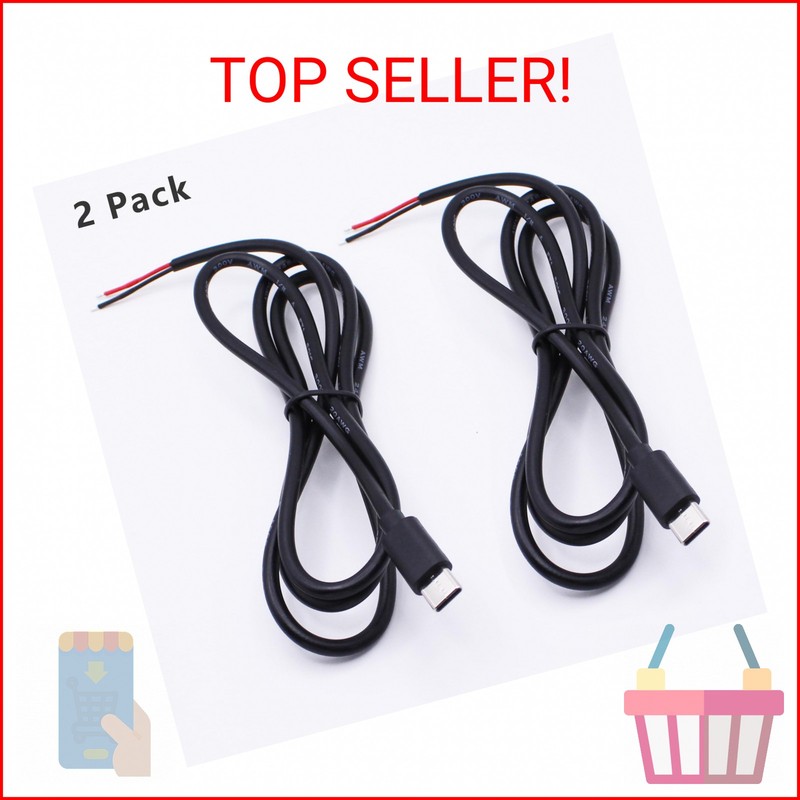 Xilaghy USB C 2 Pin Power Pigtail Cable 20AWG 5V USB Type C Male Plug to 2 Pin B gallery