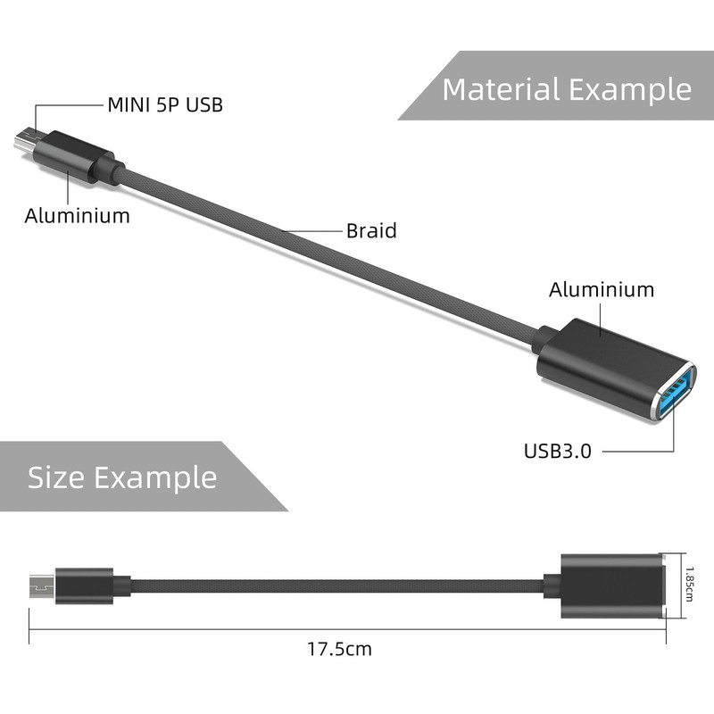 Mini USB OTG Cable USB A Female to Mini USB B 5 Pin Male Camera Adapter Black gallery
