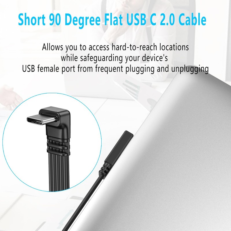 Short 90 Degree USB Type C 2.0 Flat Cable PD 65W Fast Charge Data Sync Cord gallery