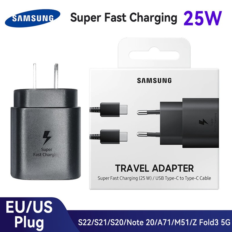 For Samsung 25W Super Fast Charger Adapter USB-C Cable Galaxy S20 S21 S22+