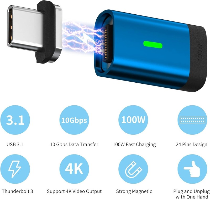 USB C Magnetic Adapter 2 Pack 24Pins Fast Charge 100W 4K Video Output gallery