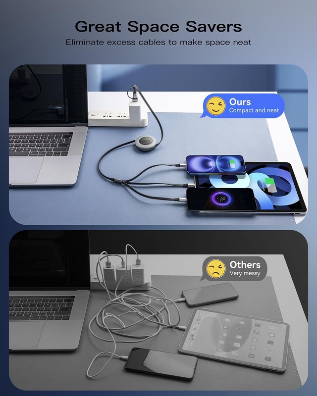3 in 2 Multi Charging Cable,2Pack 4Ft Retractable Chargers for All Devices,Mu... gallery