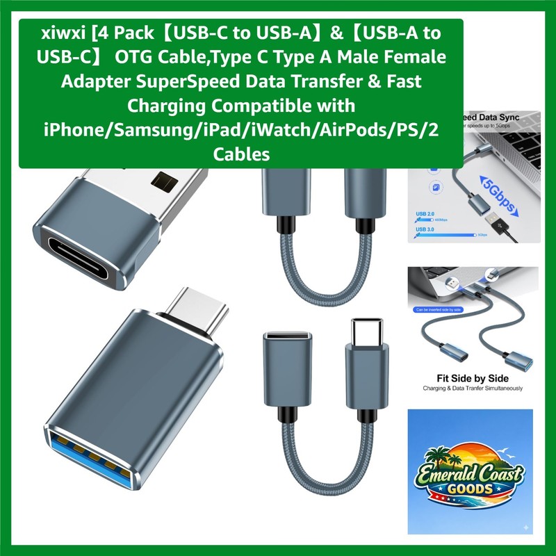 USB-C to USB-A and USB-A to USB-C Adapters – 4-Pack for Ultimate Connectivity