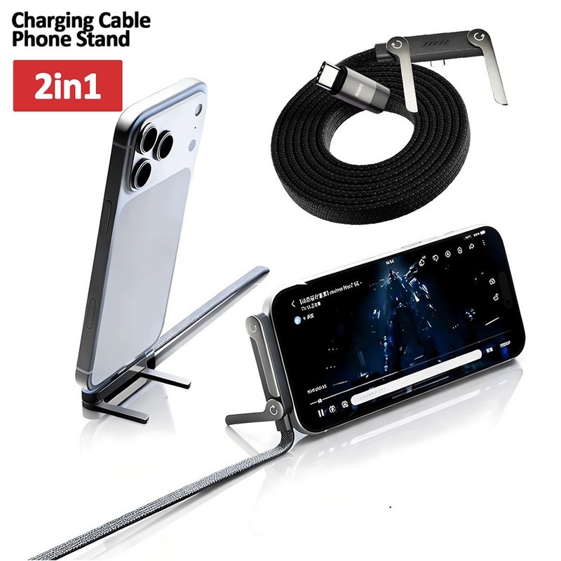 240W USB C Braided Fast Charging Cable Invisible Phone Stand For iPhone 17/16/15 gallery