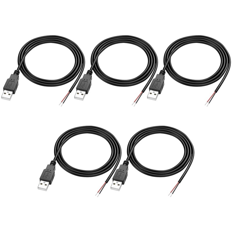 5 PCS 1M USB A Male Plug To 2 Pin Bare Wire Open End Power Pigtail Cable