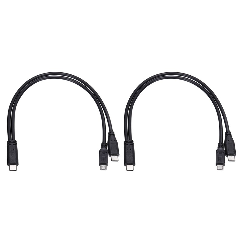 2Pcs Type C Male to Type C and Micro 5P Male 2 in 1 Splitter 11.8″