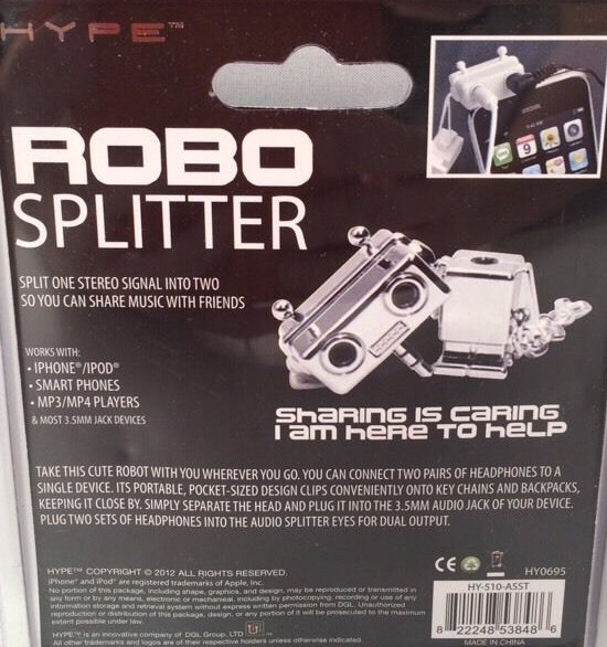 Hype ROBO Splitter, Dual 3.5mm Audio Jacks- Splitter Silver NEW gallery