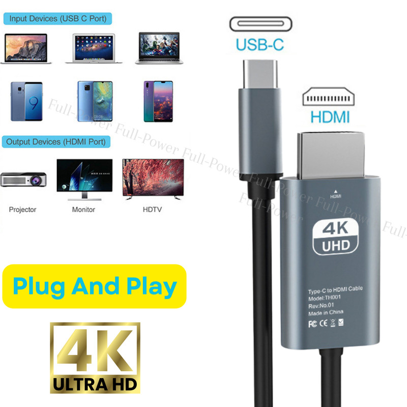 4K USB C Type C to HDMI Mirroring Cable HDTV Cord For iPhone 17 16e 15 Samsung
