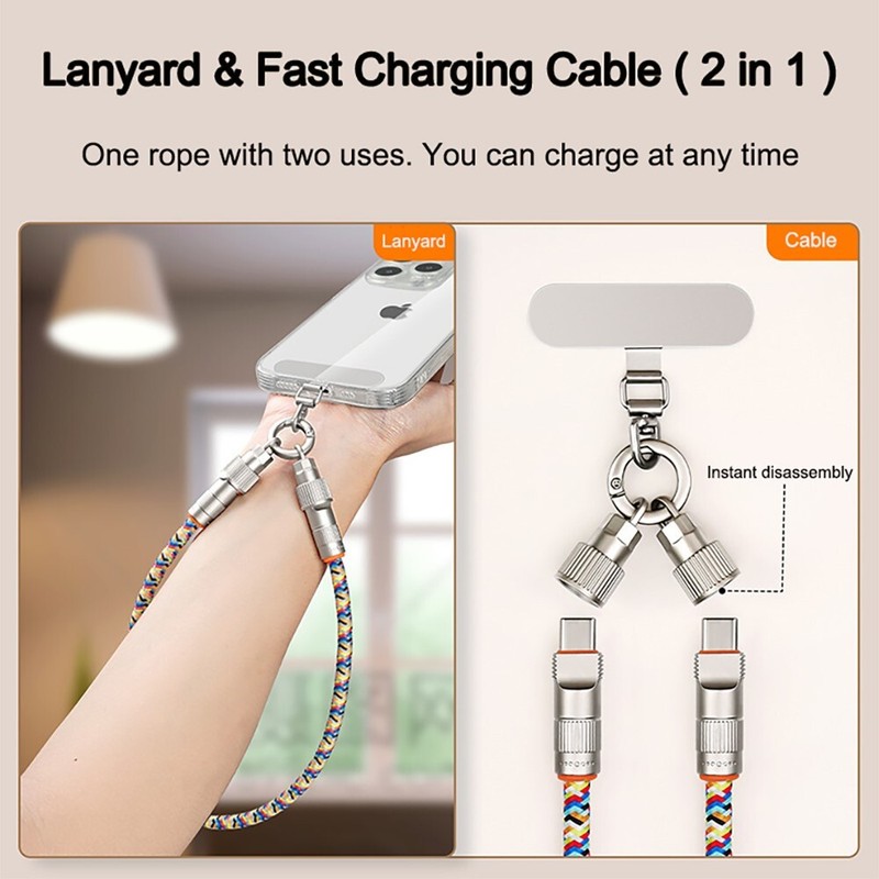 Type C to Type C PD 66W 2 in 1 Lanyard Charging Cord for Tablet CellPhone Laptop gallery