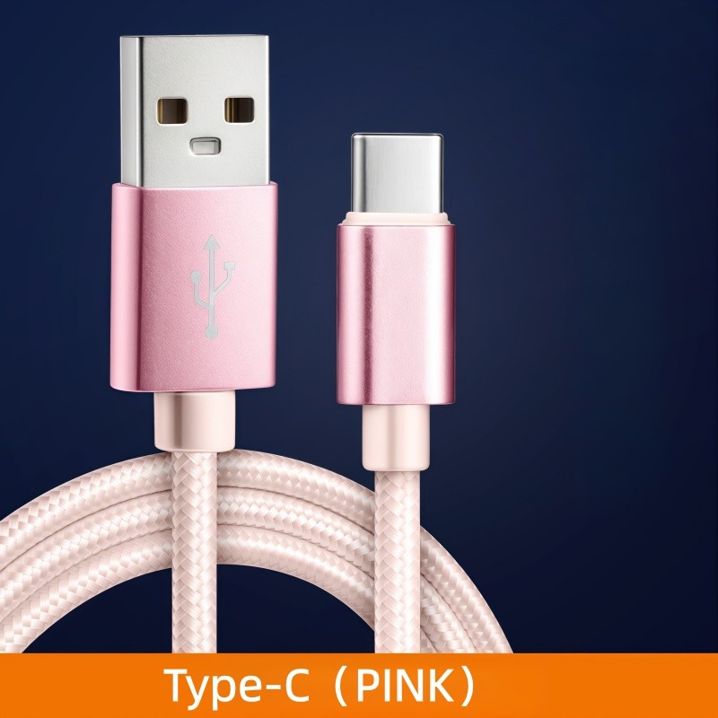 Pink 1m Type-C Cable Fast Charging Nylon Braided Data Sync Cord for Gaming