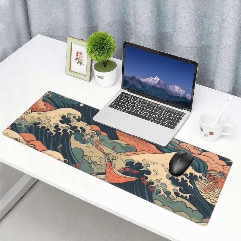 Vintage Japanese Wave Gaming Mouse Pad XL, Large Non Slip Rubber Mousepad, St... gallery