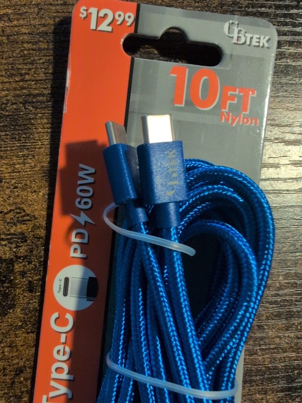 CBTEK 10ft Nylon Charging Cable Type C To Type C gallery