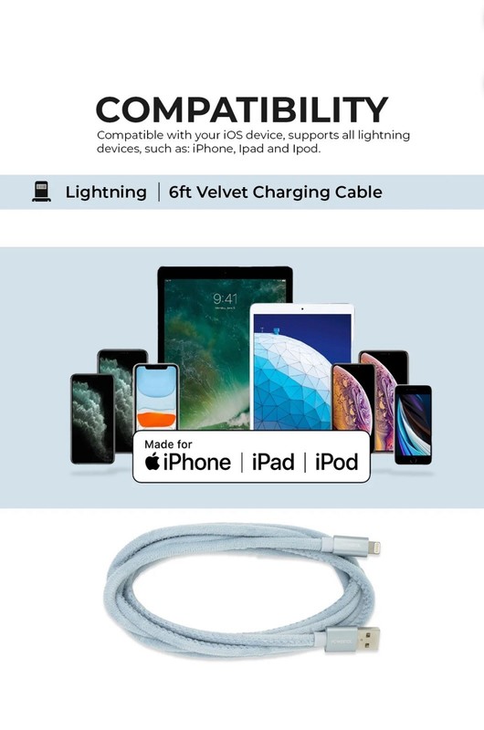 PowerTek Glitter 6ft Aqua iPhone To USB Charger New gallery