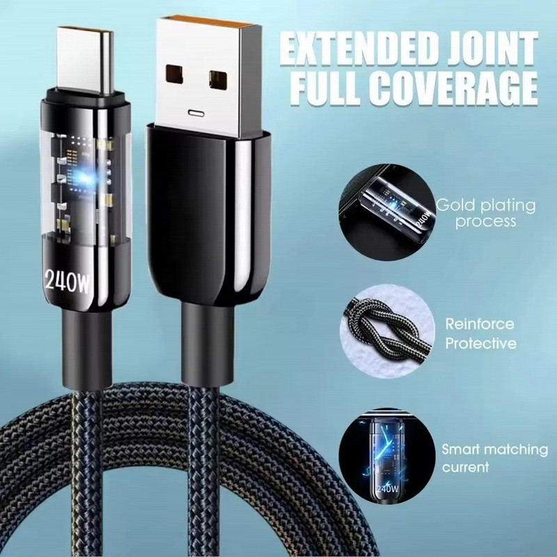 240W Nylon USB Type C Super Fast Charging Cable For Samsung Xiaomi Huawei Honor gallery