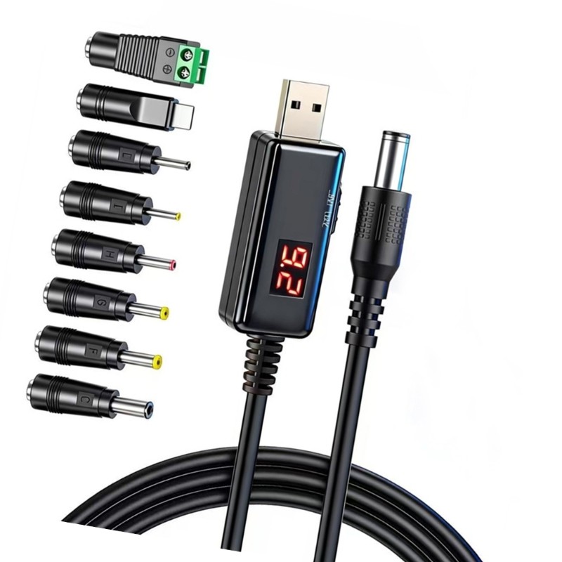 Portable USB to DC5.5mm Boost Charging Cable Set 8 Adapters for Various Devices