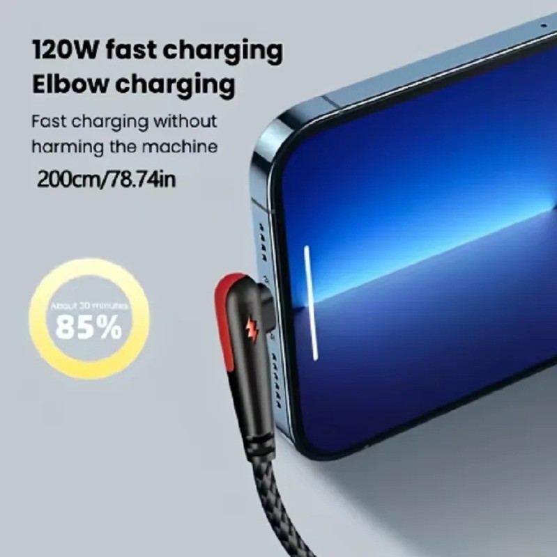 120W USB to Type C Fast Charging Cable 6A 90 Degree Elbow Data Lead Cord gallery