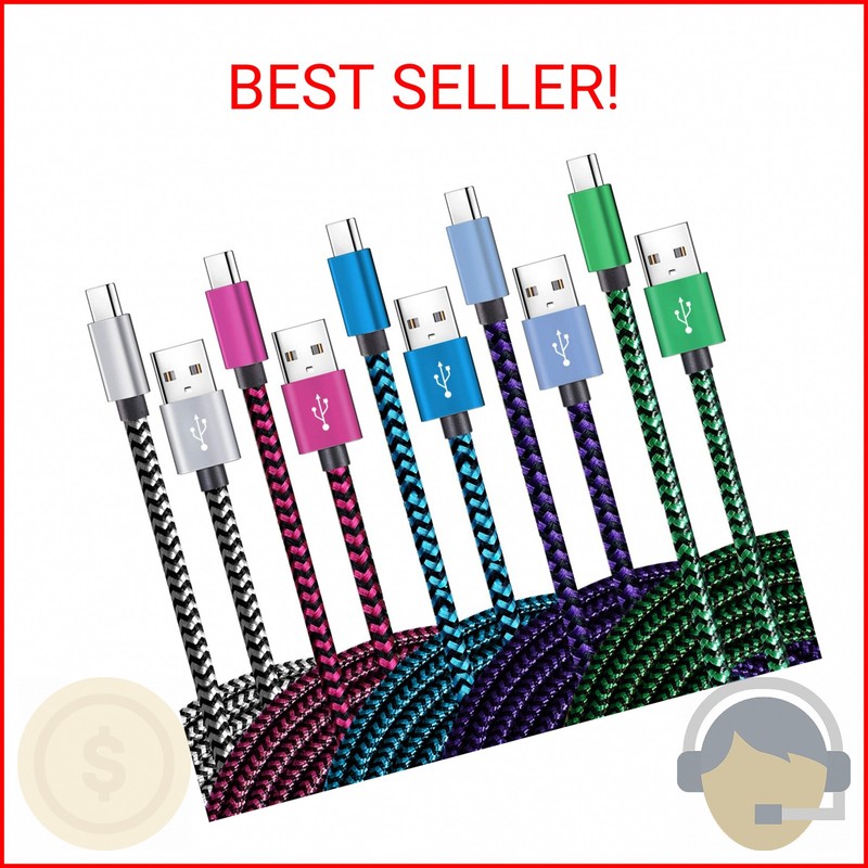 Teeind USB Type C Cable Fast Charging, Tpc001 5 Pack(6Ft 3A) Braided C Charger C