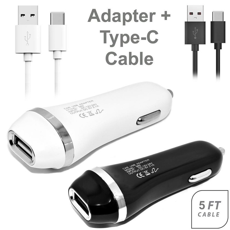 3.1A Adaptive Fast Quick Type C USB Cable & Car Charger for Samsung/LG/Motorola