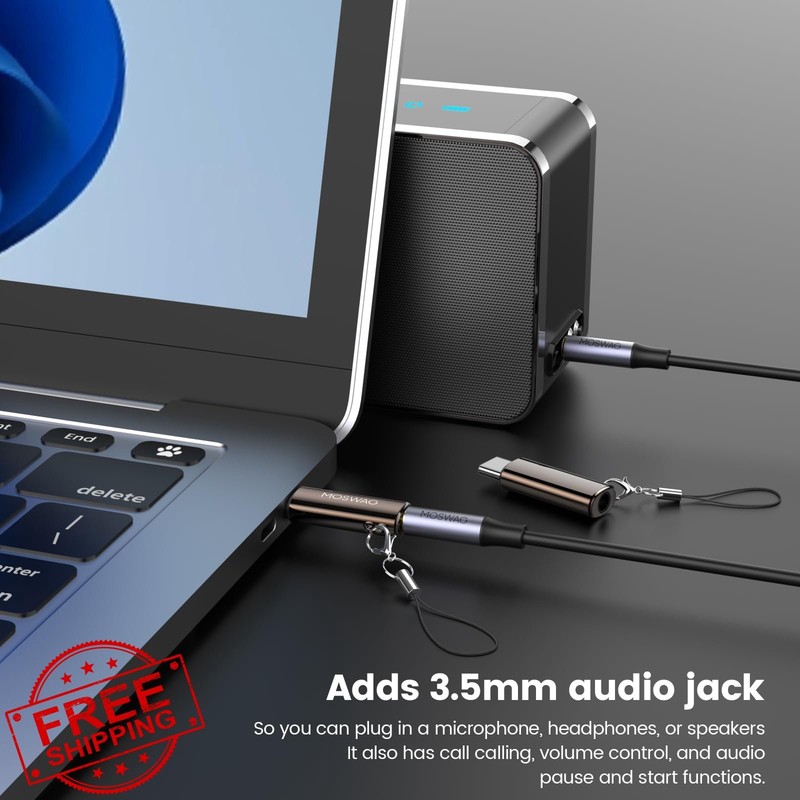 MOSWAG USB C to 3.5mm Headphone Adapter Aux Mic DAC for Samsung Galaxy Pixel gallery