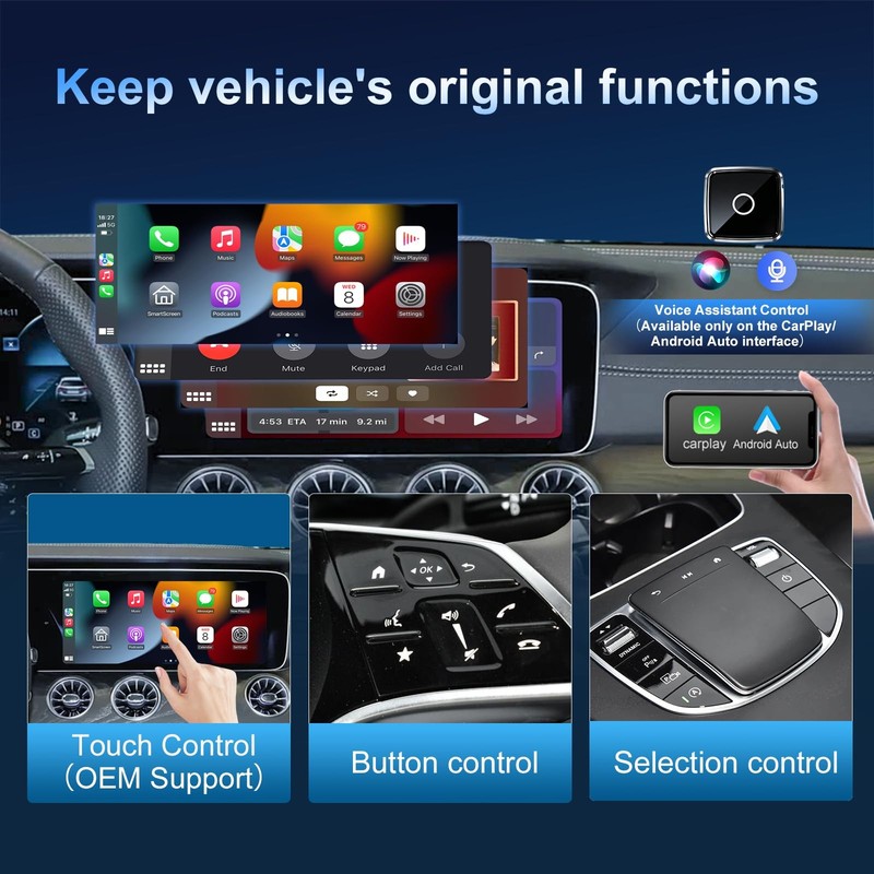 Wireless CarPlay/Android Auto Mini Adapter 2-in-1 Plug&Play Dongle for OEM Wi... gallery