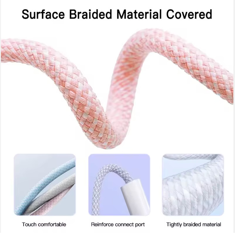 Nylon Braided Type c Super Fast Charging c to c 3ft White color 3pcs gallery