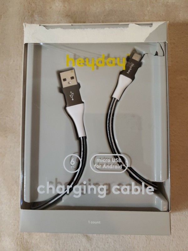 Heyday 6ft Micro USB to USB-A Braided Cable - Black-White-Gunmetal - Tested