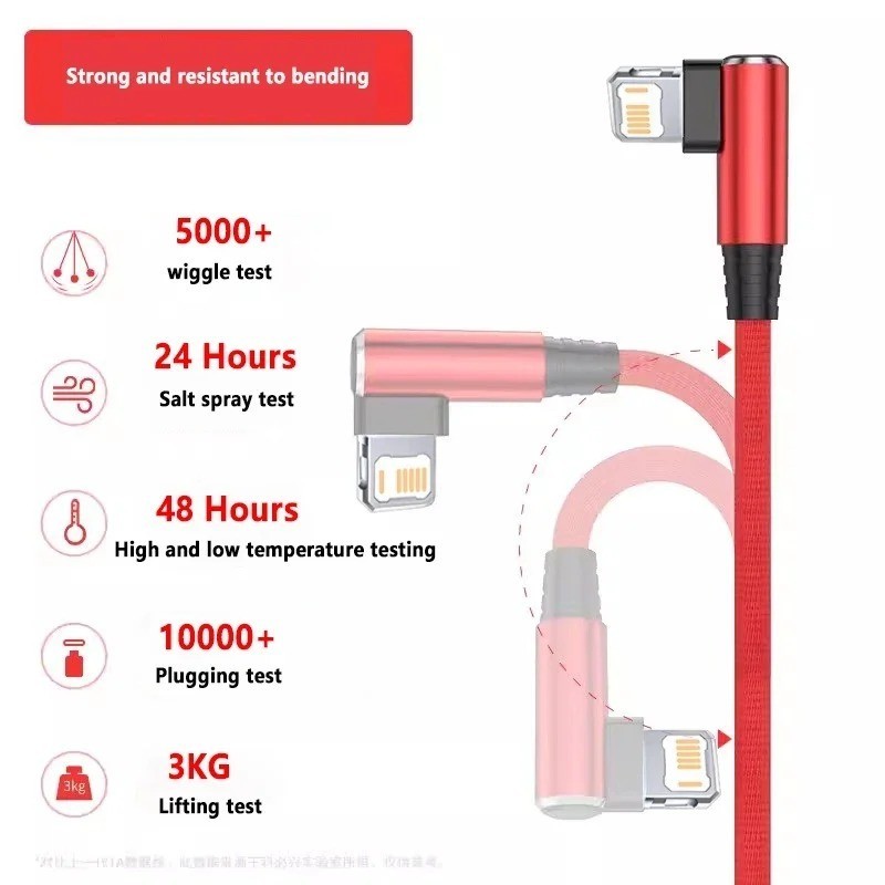 1pc 90-Degree Fast Charging USB Cable for iPhone14/13/12/11/X/8–1mLength Random gallery