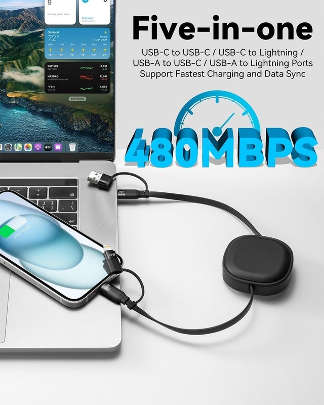 2Pack 5 in 1 Retractable Fast Charging Cable, USB C to USB C Fast Charging gallery
