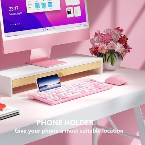 Wireless Keyboard with Round Keycaps, 2.4GHz Full-Size USB Cute Wireles... gallery
