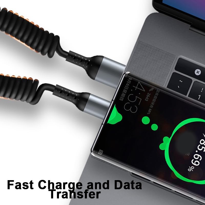 MEDIOPPTEK USB C to C Cable 3ft 1 Pack, Coiled Cord for Car 3 feet, Black gallery