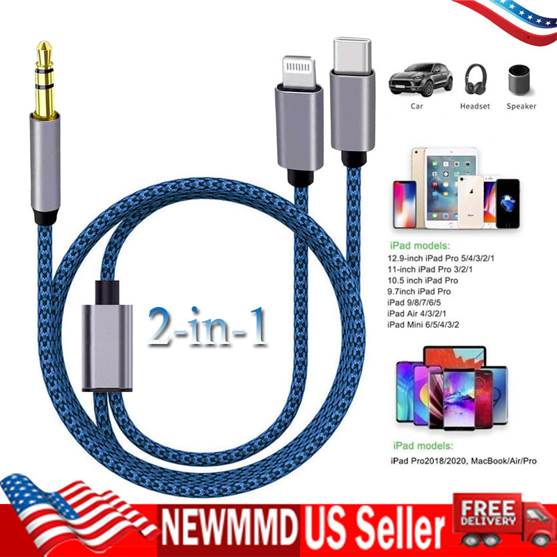 2 in 1 Type-C iOS to 3.5mm AUX Audio Cord Cable For Samsung A55 A35 A25 A15 5G