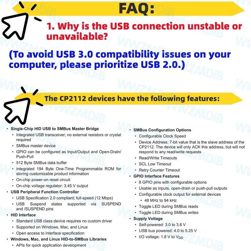 CP2112 Micro USB to SMBus I2C Adapter - Programmable ROM for Easy Connectivity gallery