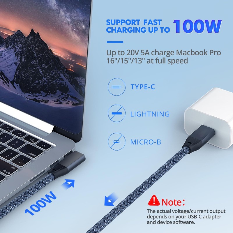 UseBean USB C Right Angle Cable 100W 15ft 2Pack, 4K Video Long USBC to USBC 3... gallery